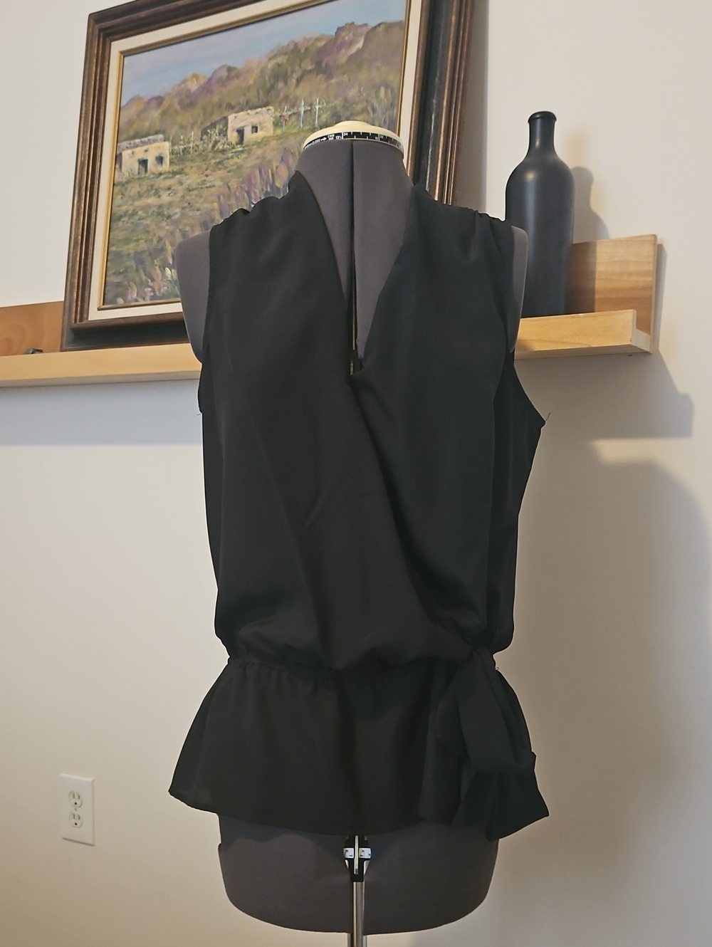 MICHAEL Michael Kors Black Sleeveless Peplum Blouse with Side Tie